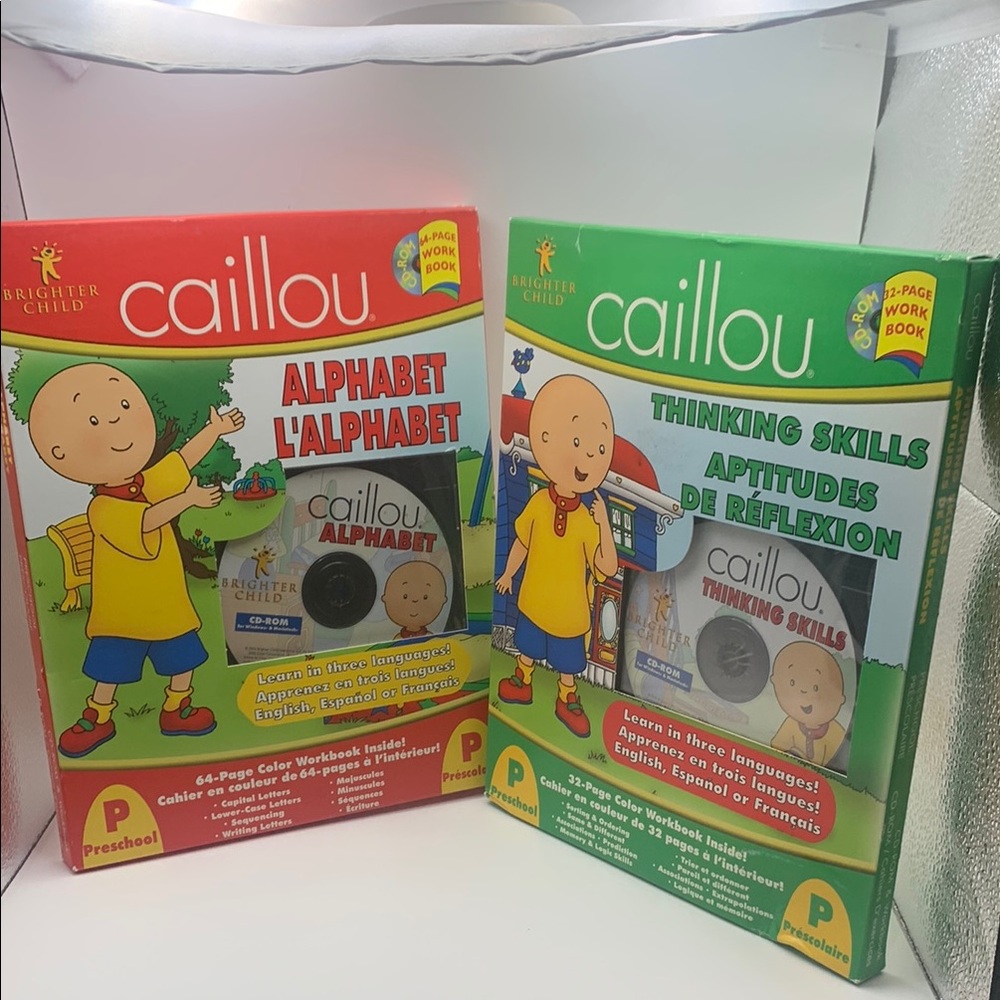 Caillou Alphabet and Thinking Skills Workbooks. Preschool learn in 3 languages